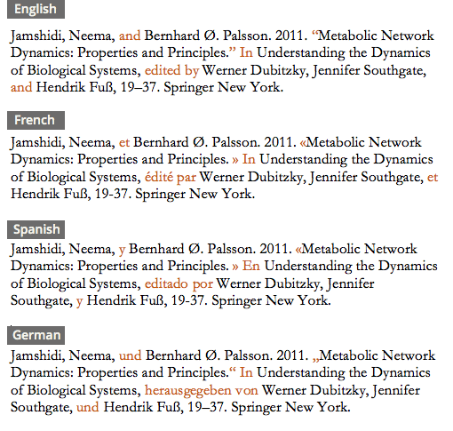 Citations in multiple languages